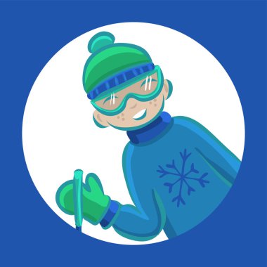 Kışın kayak çocuk çizgi film, vektör