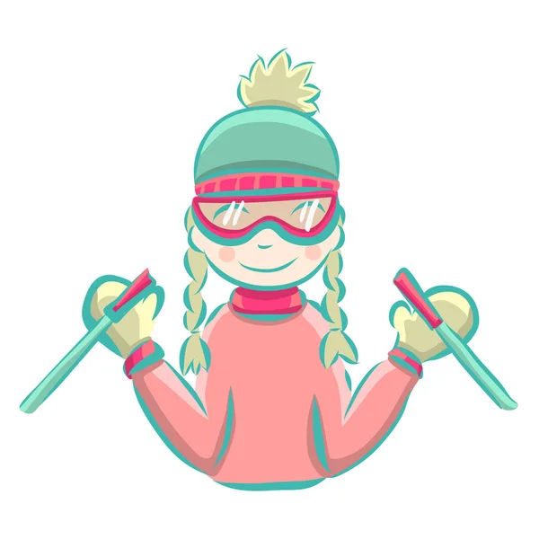 Κινούμενα Σχέδια Κορίτσι Σκι Χειμώνα Διάνυσμα — Διανυσματικό Αρχείο