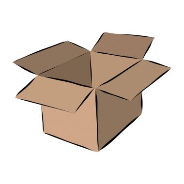 Çizilmiş karton kutu hareketli el, vektör