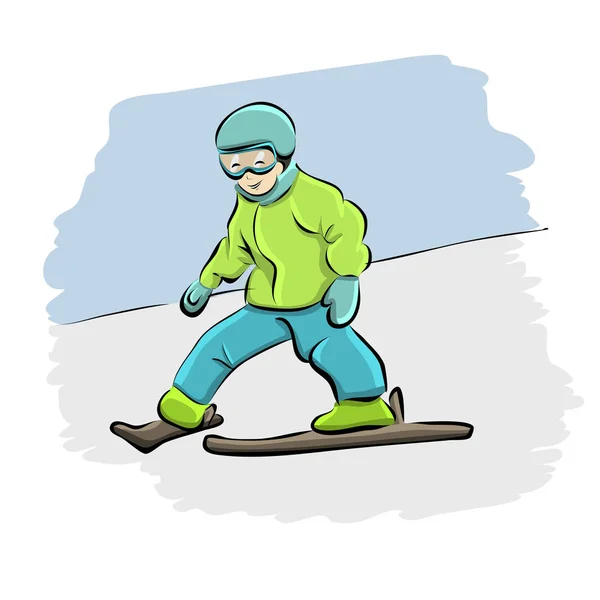 漫画の子供のスキー滑降 ベクトル — ストックベクタ