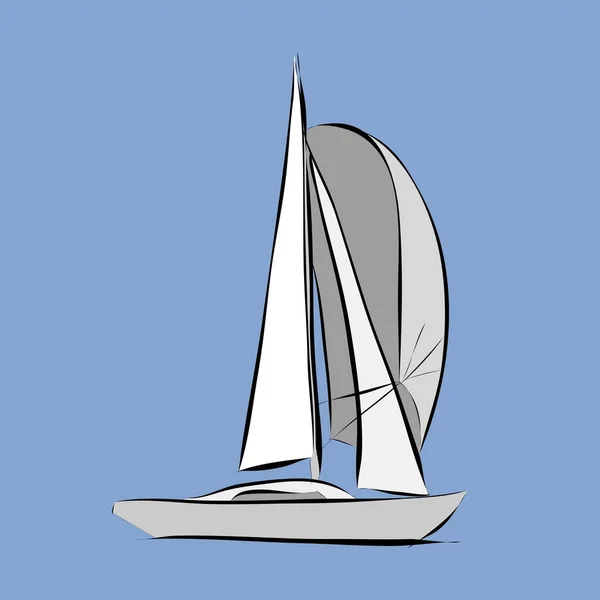 Hand Dras Vit Segelbåt Vektor — Stock vektor