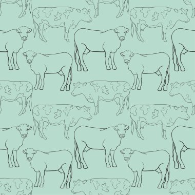 Seamless modeli satır sanat inek, vektör