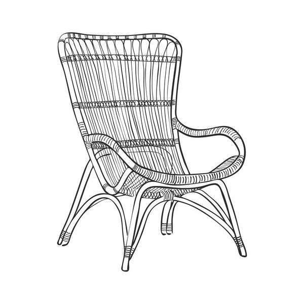 Line art wicker armchair, vector