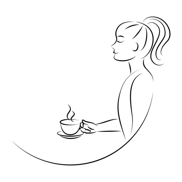 线艺术妇女饮用咖啡 — 图库矢量图片