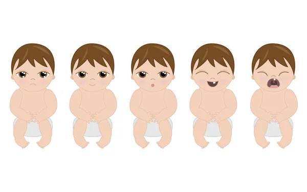 Conjunto Bebés Dibujos Animados Con Expresiones Vector — Archivo Imágenes Vectoriales