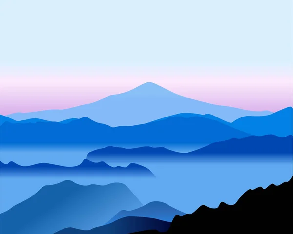 Paisaje con picos de montaña en la niebla . — Vector de stock