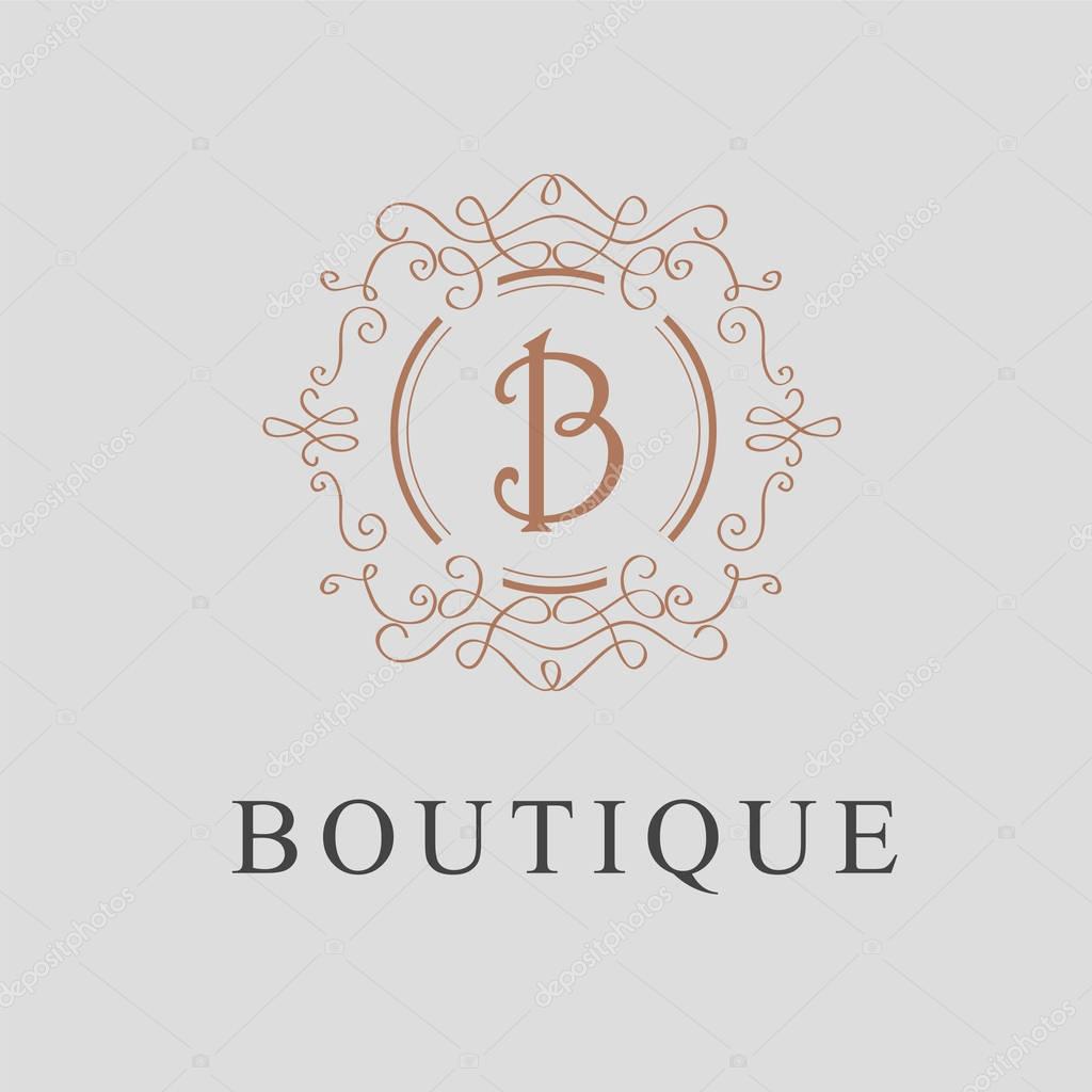 Monogram logo template with flourishes calligraphic elegant ornament elements. Identity design with letter for cafe, shop, store, restaurant, boutique, hotel, heraldic, fashion and etc.