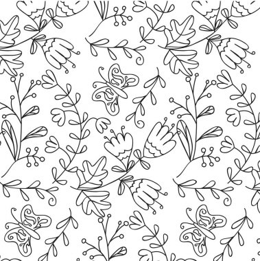 Siyah ve beyaz arka plan vektör çiçek el çekilmiş