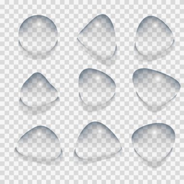 Şeffaf su damlaları koleksiyonu. Vektör illüstrasyonu.