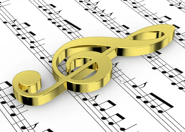 Treble Clef and note on Pentagram - 3D — Stock Photo, Image