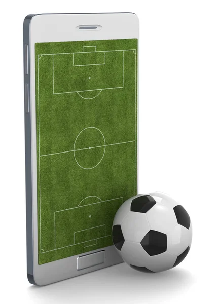 スマートフォンとサッカー- 3D — ストック写真