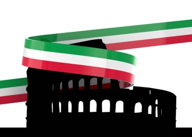 Kolezyum ve İtalya Bayrağı - 3D