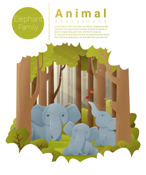 Waldlandschaft Hintergrund mit Elefanten, Vektor, Illustration — Stockvektor
