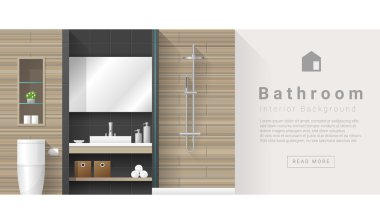 İç tasarım Modern Banyo arka plan, vektör, illüstrasyon