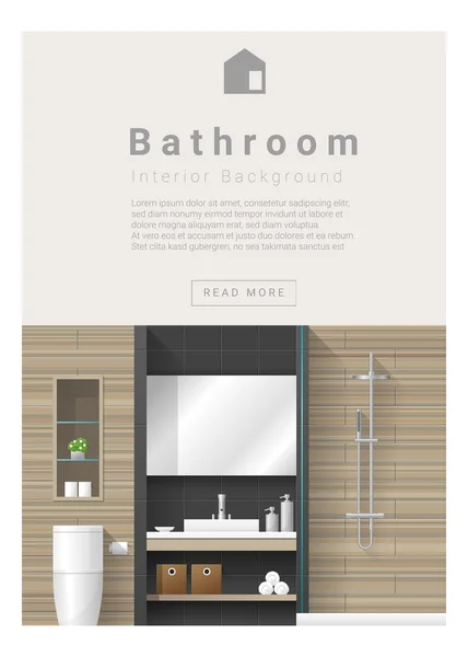 Interieur ontwerp moderne badkamer banner, vector illustratie — Stockvector