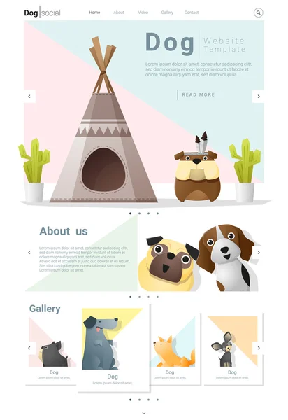 Tier Website Vorlage Banner und Infografik mit Hund, Vektor, Illustration — Stockvektor