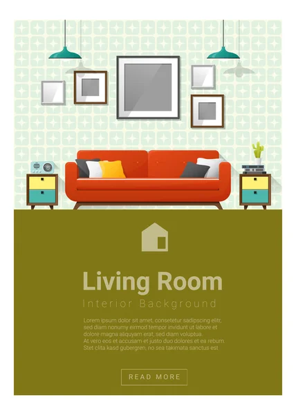 Interior design Moderno banner soggiorno, vettore, illustrazione — Vettoriale Stock