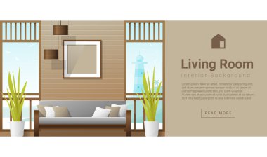 İç tasarım Modern oturma odası arka plan, vektör, illüstrasyon