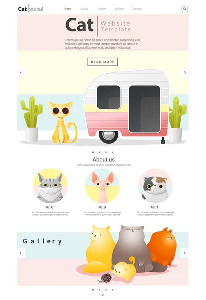Animal Website Template Banner und Infografik mit Katze, Vektor, Illustration — Stockvektor