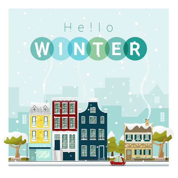 Hallo Winter Stadtbild Hintergrund, Vektor, Illustration — Stockvektor