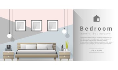 İç tasarım Modern Yatak odası arka plan, vektör, illüstrasyon