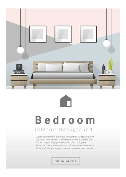 Diseño de interiores Moderno dormitorio banner, vector, ilustración — Vector de stock