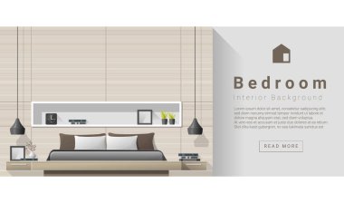 İç tasarım Modern Yatak odası arka plan, vektör, illüstrasyon