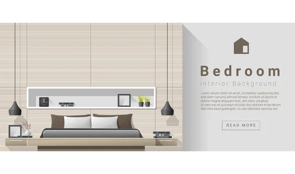 Diseño de interiores Moderno dormitorio fondo, vector, ilustración — Vector de stock
