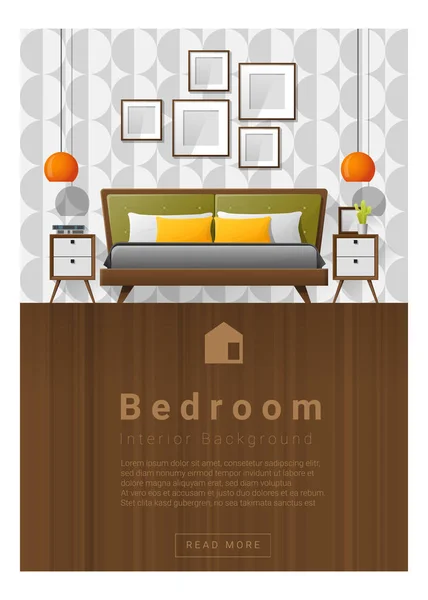 Diseño de interiores Moderno dormitorio banner, vector, ilustración — Vector de stock