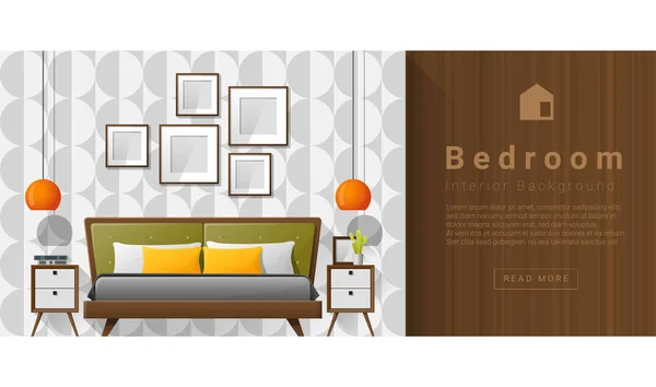 Interieur design moderne slaapkamer achtergrond, vector illustratie — Stockvector