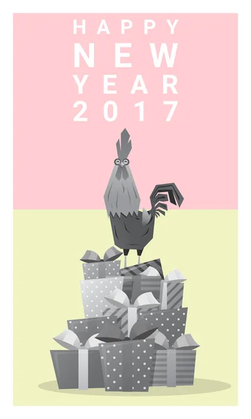 Frohes Neues Jahr 2017 Karte mit Hahn, Tier Neujahr 2017, Vektor, Illustration — Stockvektor