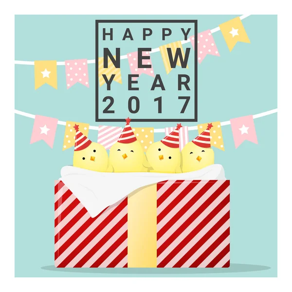 Mutlu yeni yıl 2017 kartı ile tavuk, 2017 hayvan yeni yıl, vektör, illüstrasyon — Stok Vektör