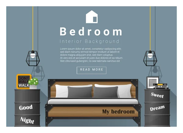 Diseño de interiores dormitorio fondo, vector, ilustración — Vector de stock