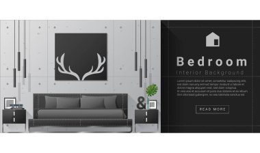 İç tasarım Modern Yatak odası arka plan, vektör, illüstrasyon