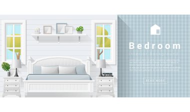 İç tasarım Modern Yatak odası arka plan, vektör, illüstrasyon