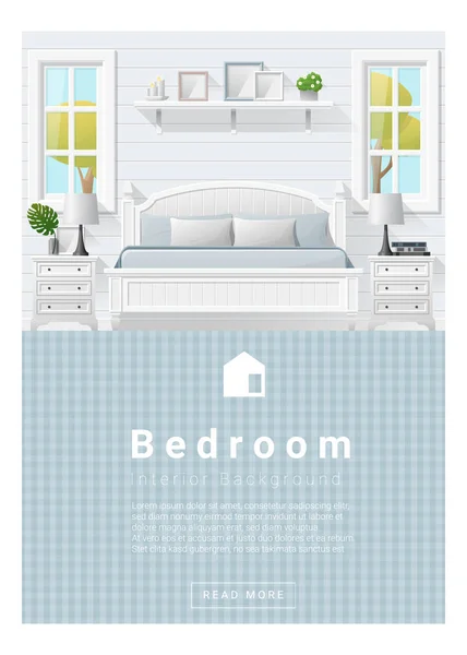 Interieur ontwerp moderne slaapkamer banner, vector illustratie — Stockvector