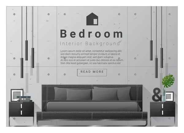 Diseño de interiores dormitorio fondo, vector, ilustración — Vector de stock