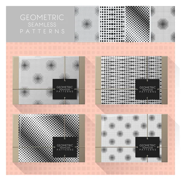 Satz geometrischer nahtloser Muster, Vektoren, Illustrationen — Stockvektor