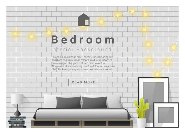 Moderno dormitorio de fondo Diseño de interiores, vector, ilustración — Vector de stock