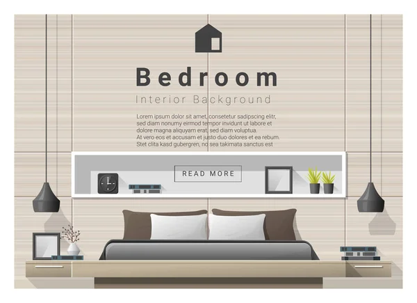 Interieurontwerp van de achtergrond van de moderne slaapkamer, vector illustratie — Stockvector