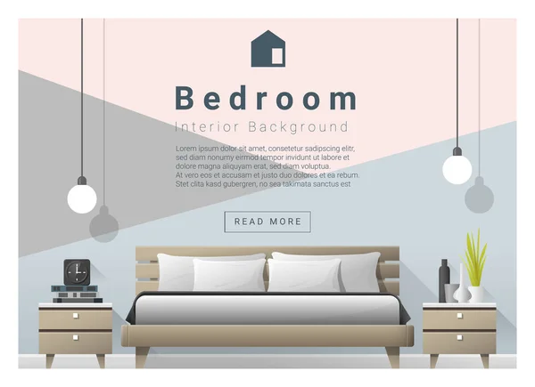 Moderno dormitorio de fondo Diseño de interiores, vector, ilustración — Vector de stock