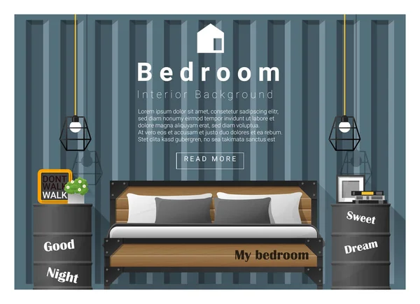 Moderno dormitorio de fondo Diseño de interiores, vector, ilustración — Vector de stock