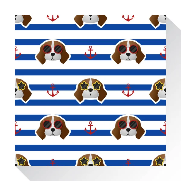 Collection de motifs animaux sans couture avec chien beagle, vecteur, illustration — Image vectorielle