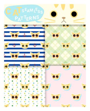 Kedi, vektör, illüstrasyon ile hayvan Dikişsiz desen seti