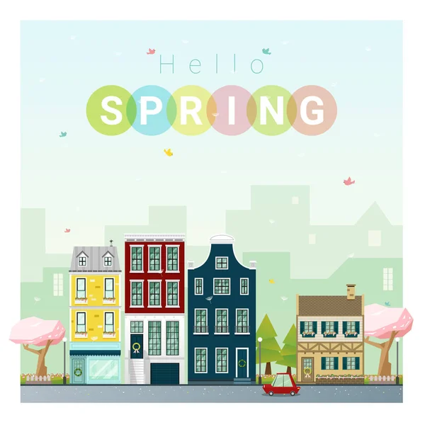 Hallo lente stadsgezicht achtergrond, vector illustratie — Stockvector