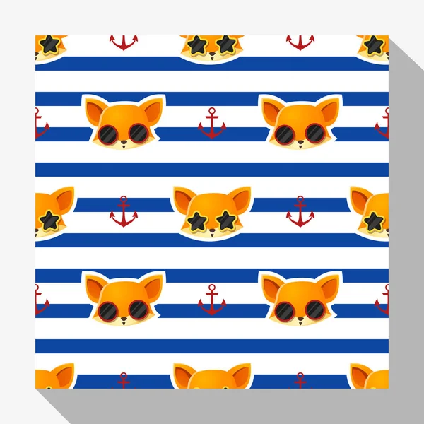 Collection de motifs animaux sans couture avec renard, vecteur, illustration — Image vectorielle