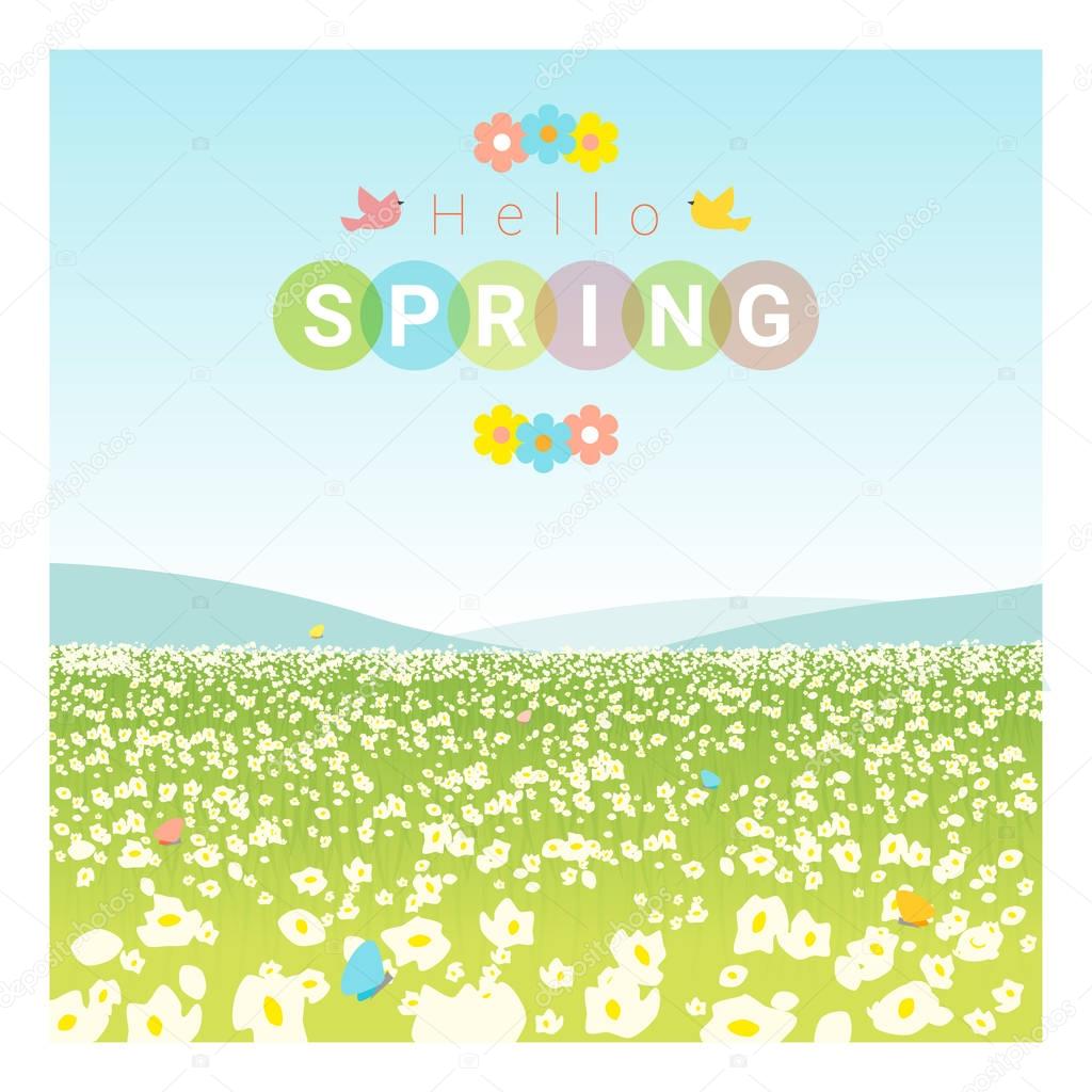 Hello spring landscape background , vector , illustration