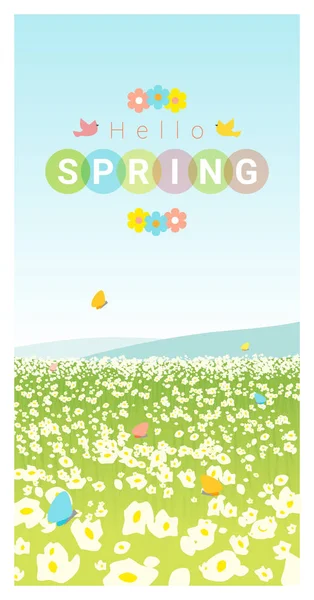 Hello spring landscape background, vector, illustration — стоковый вектор