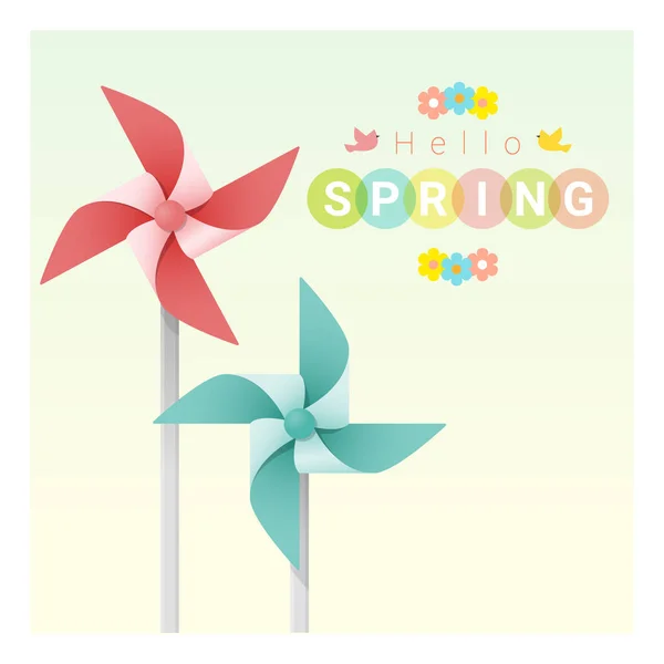 Dobrý den, na jaře pozadí s barevnými větrníky, vektor, ilustrace — Stockový vektor