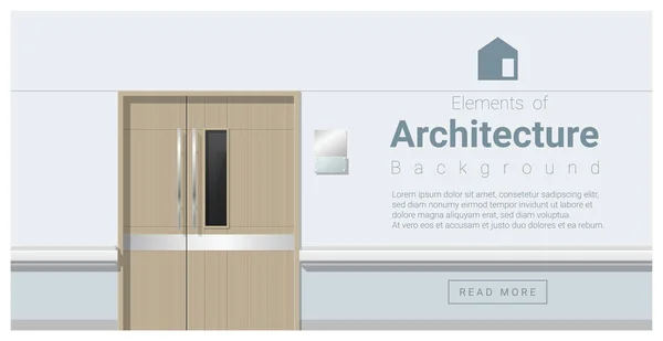 Elementen van architectuur, ziekenhuis gang met deuren achtergrond, vector illustratie — Stockvector